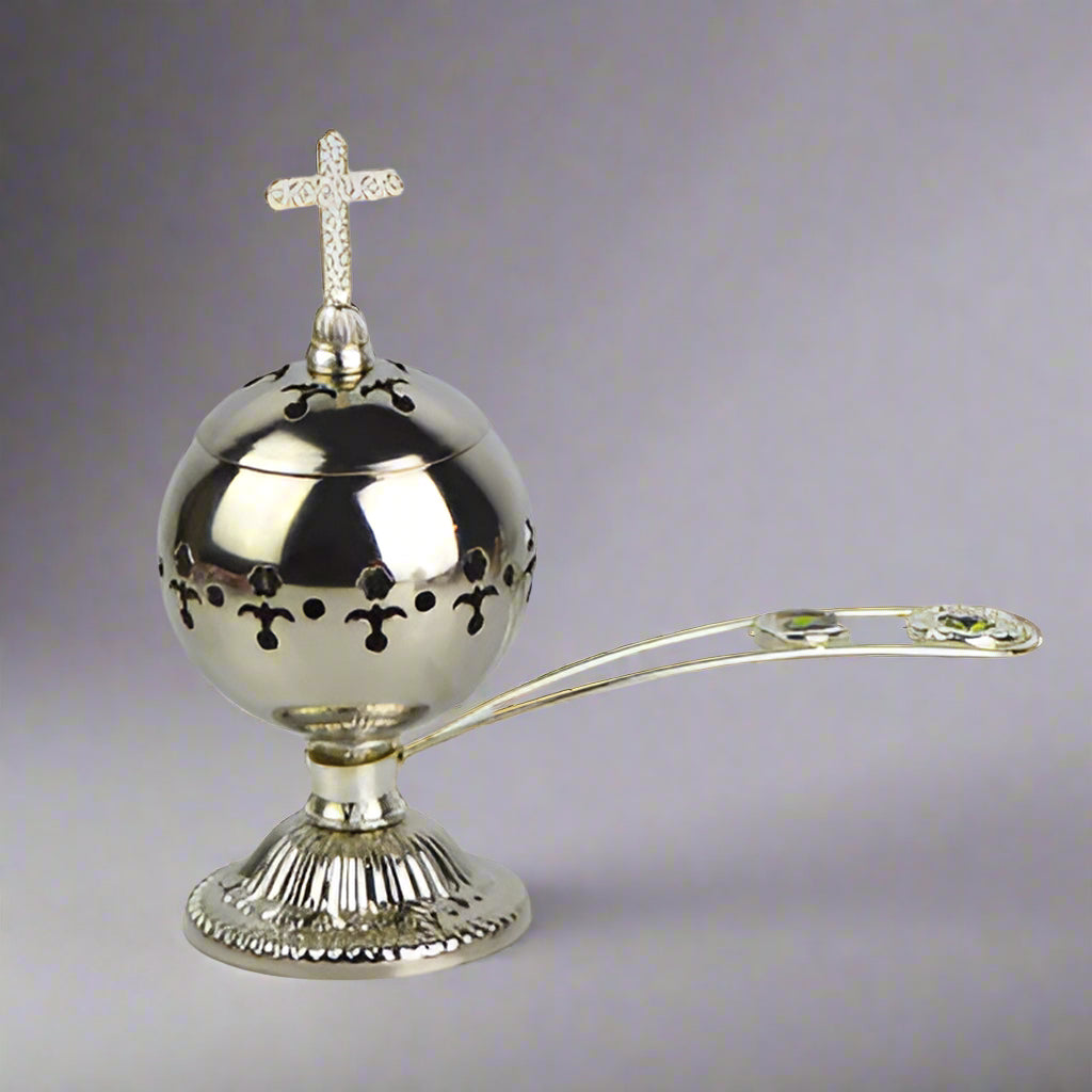 Silver Metal Round Incense Burner