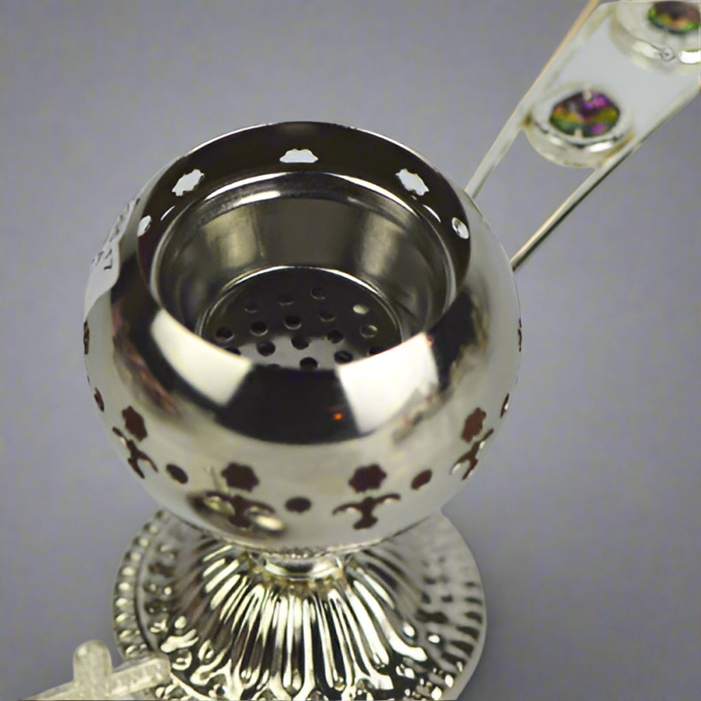 Silver Metal Round Incense Burner