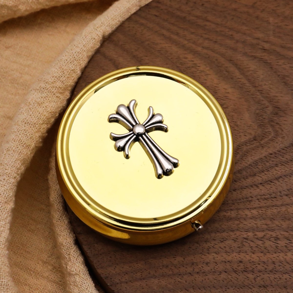 Economy Gold Pyx & Rosary Case - Silver Cross - JMJ Catholic Products#variant
