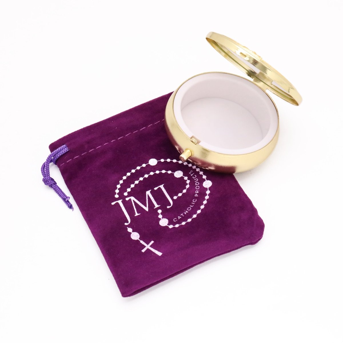 Economy Gold Pyx & Rosary Case with Miraculous Medal Design - JMJ Catholic Products#variant