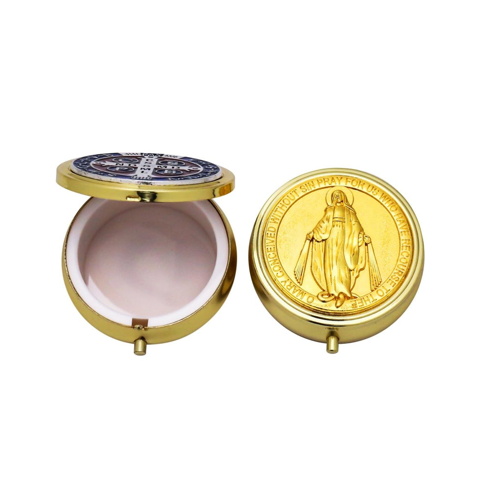 Economy Gold Pyx & Rosary Case with Miraculous Medal Design - JMJ Catholic Products#variant