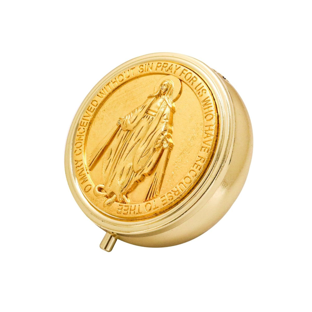 Economy Gold Pyx & Rosary Case with Miraculous Medal Design - JMJ Catholic Products#variant