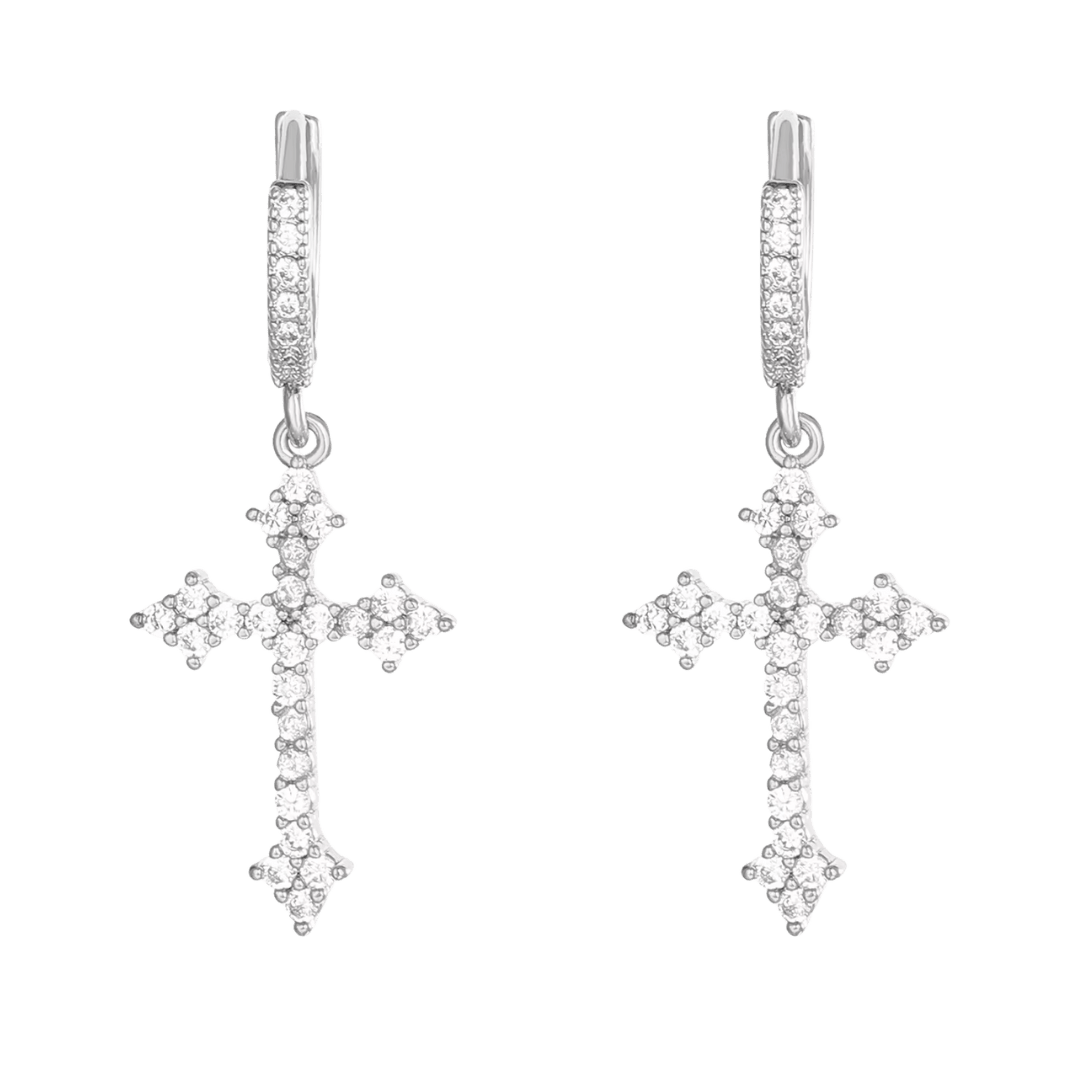 Elegant Crystal - Accented Crucifix Earrings - Gold/Silver - JMJ Catholic Productsvariant