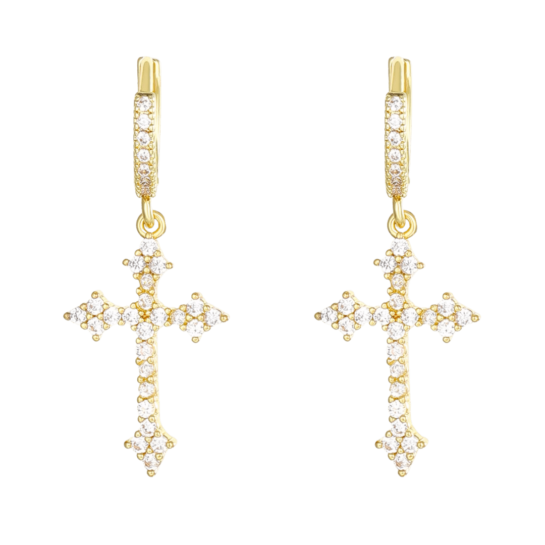 Elegant Crystal - Accented Crucifix Earrings - Gold/Silver - JMJ Catholic Productsvariant