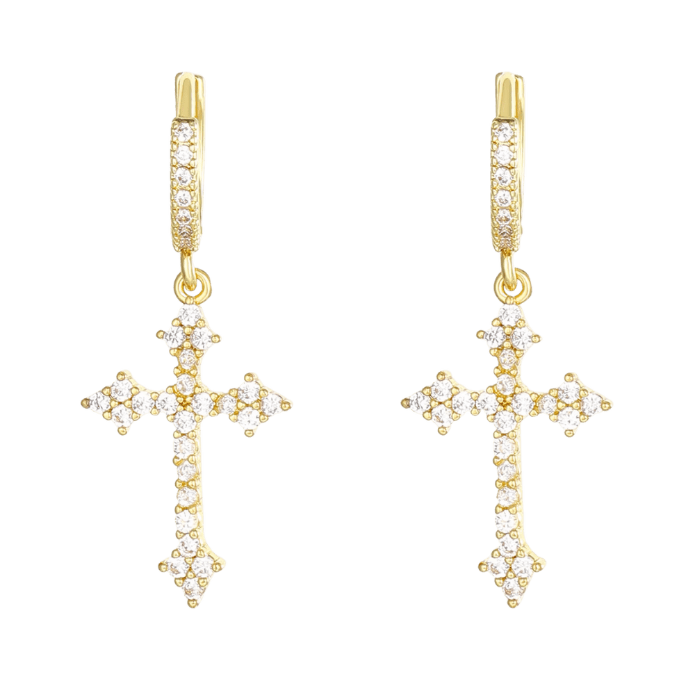 Elegant Crystal - Accented Crucifix Earrings - Gold/Silver - JMJ Catholic Productsvariant
