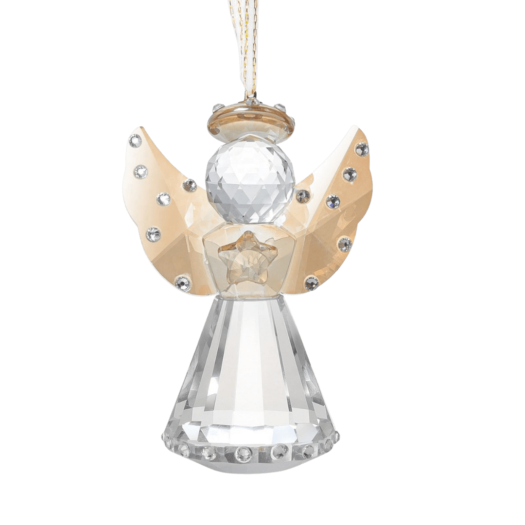 Elegant Crystal Angel Hanging Ornament — Gold Wings with Rhinestone Accents