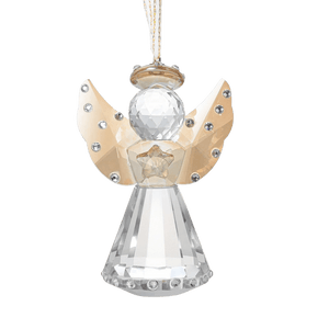 Crystal angel hanging ornament with gold wings and rhinestones