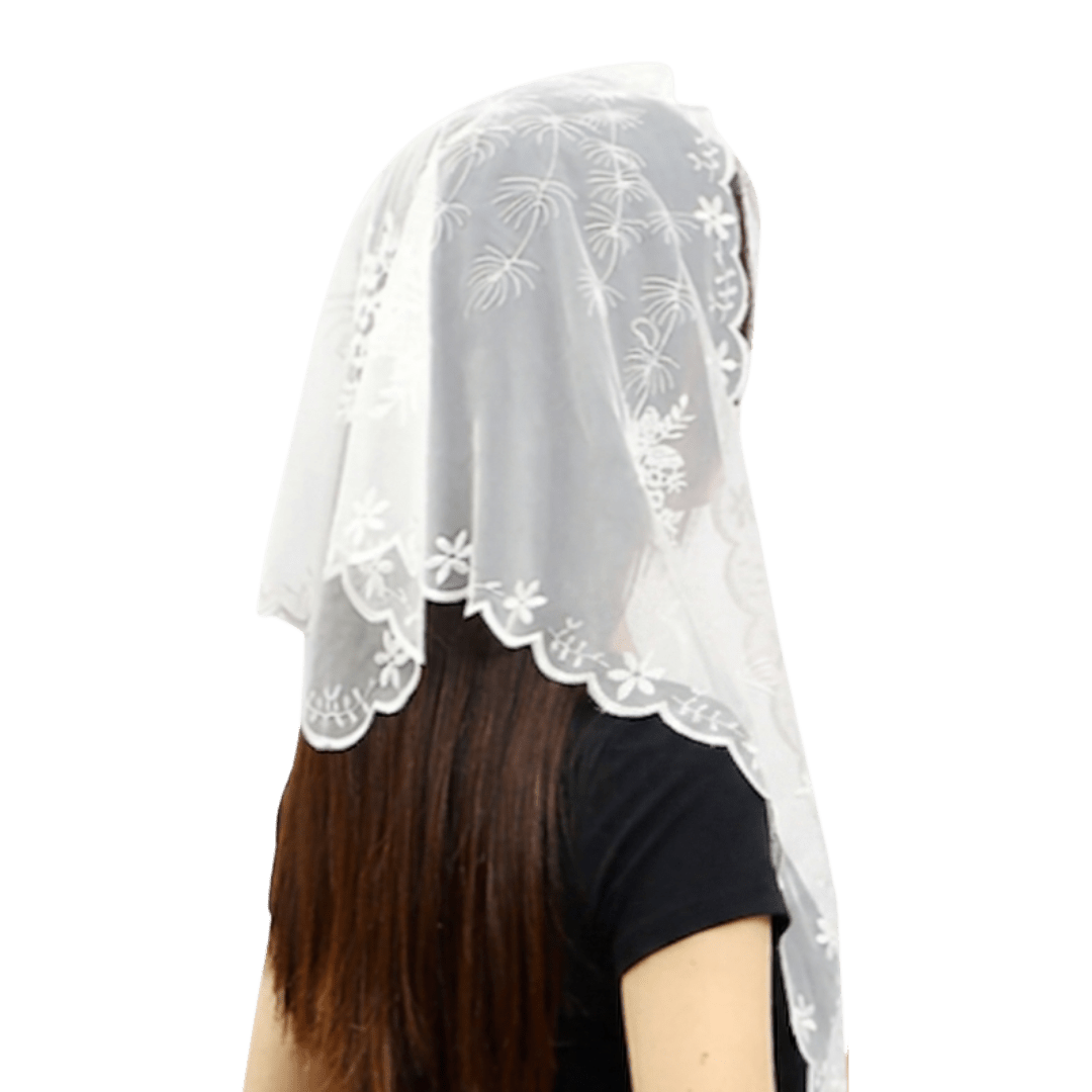 Elegant Floral Sheer Lace Mantilla Veil — Black or White - JMJ Catholic Productsvariant