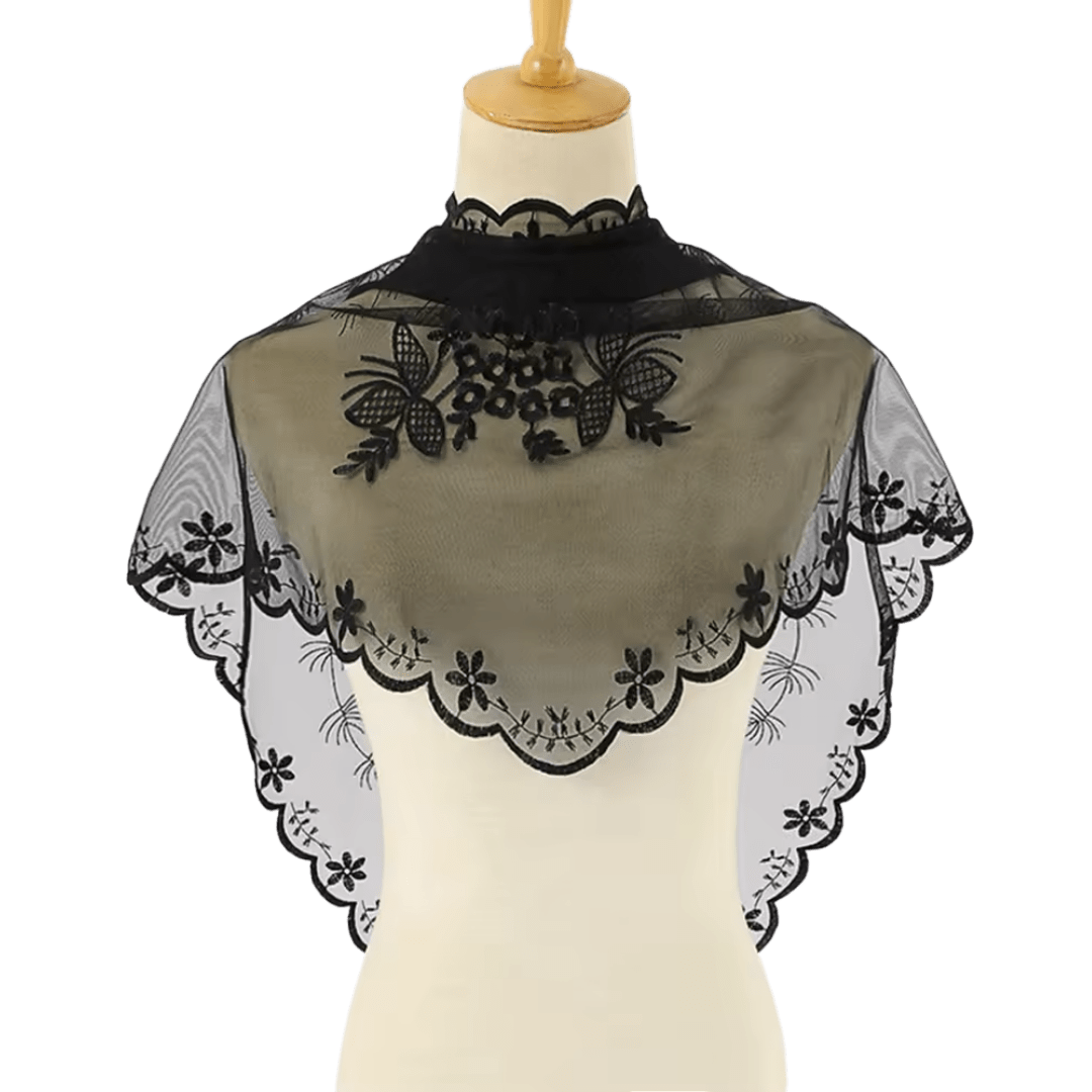 Elegant Floral Sheer Lace Mantilla Veil — Black or White - JMJ Catholic Productsvariant