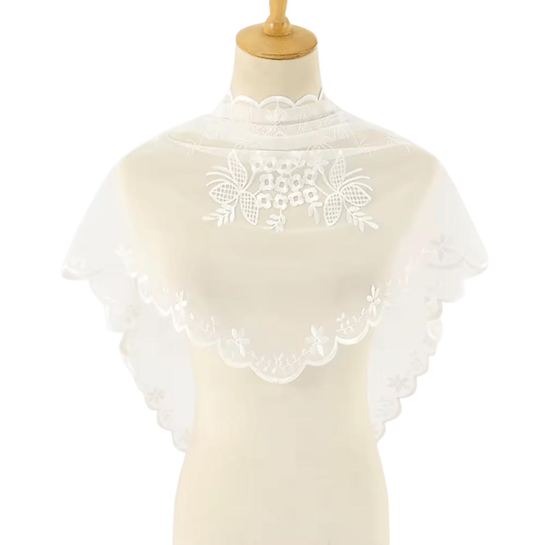 Elegant Floral Sheer Lace Mantilla Veil — Black or White - JMJ Catholic Productsvariant