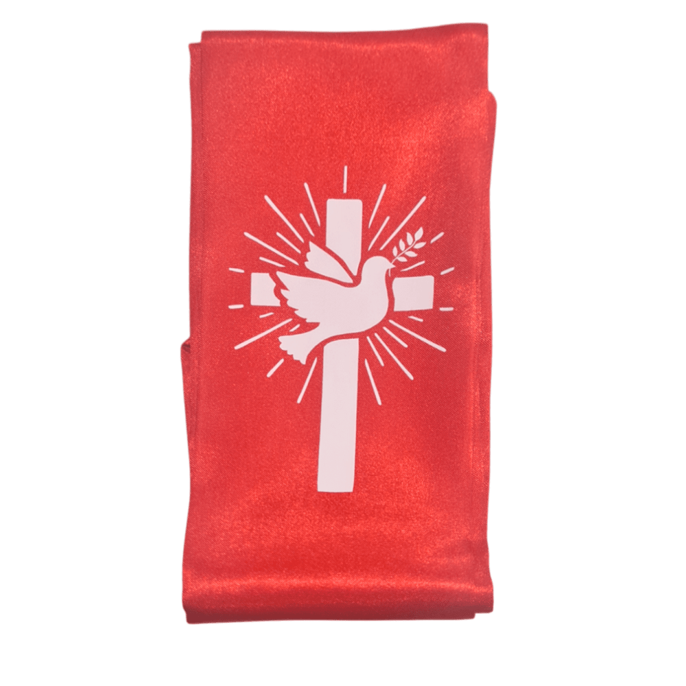 Embroidered Confirmation Stole for Children — Crucifix with Dove and Rays of Light - JMJ Catholic Productsvariant