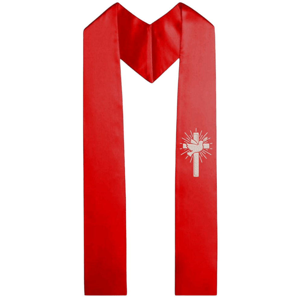 Embroidered Confirmation Stole for Children — Crucifix with Dove and Rays of Light - JMJ Catholic Productsvariant