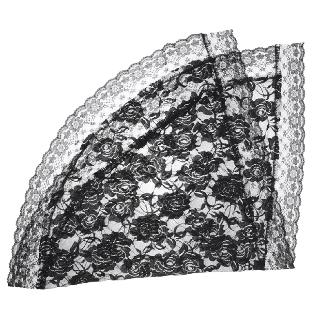 Embroidered Mantilla Veil with Lace — Black or White - JMJ Catholic Productsvariant