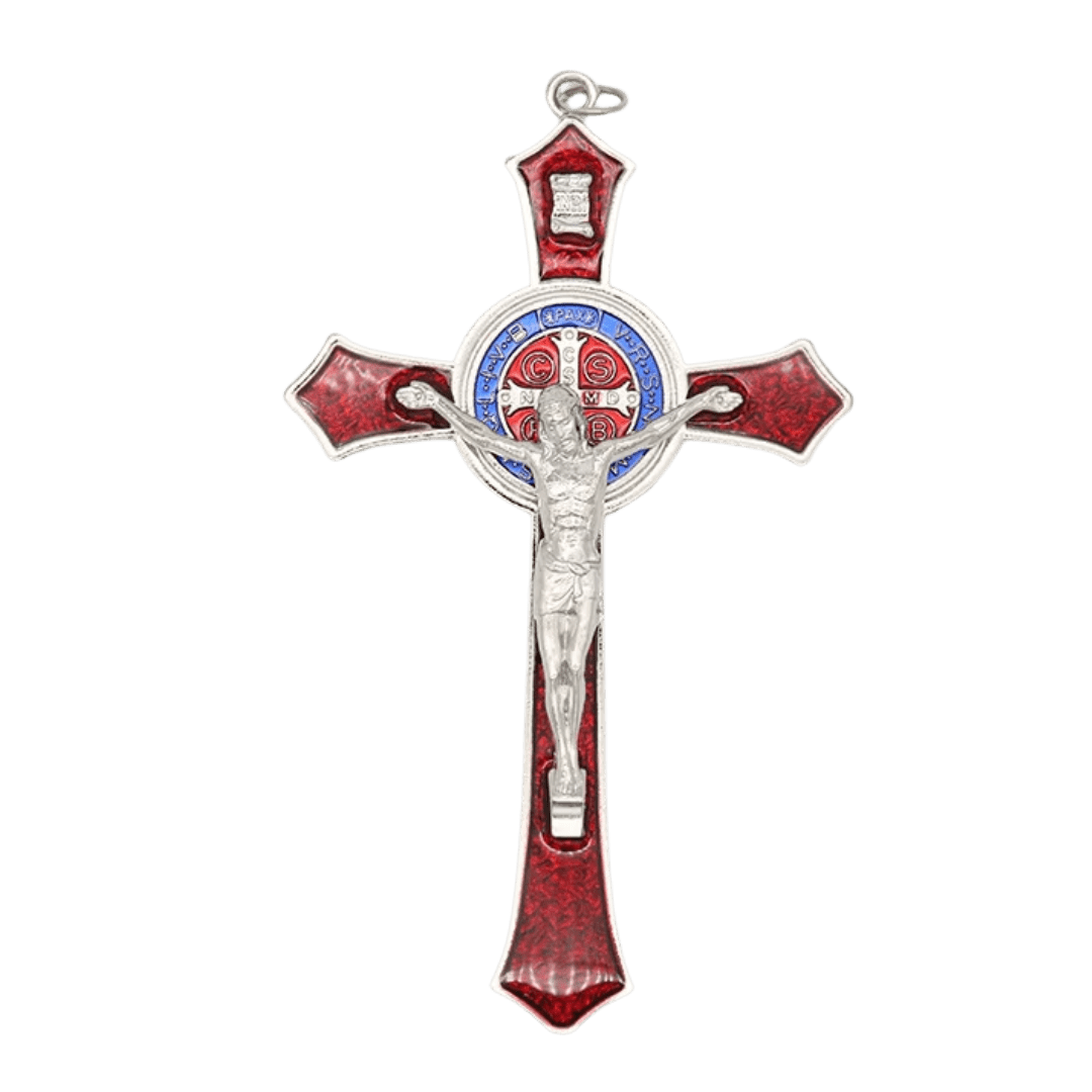 Enamel Metal Crucifix Pendant with Saint Benedict Medal - 4 Colours available - JMJ Catholic Productsvariant