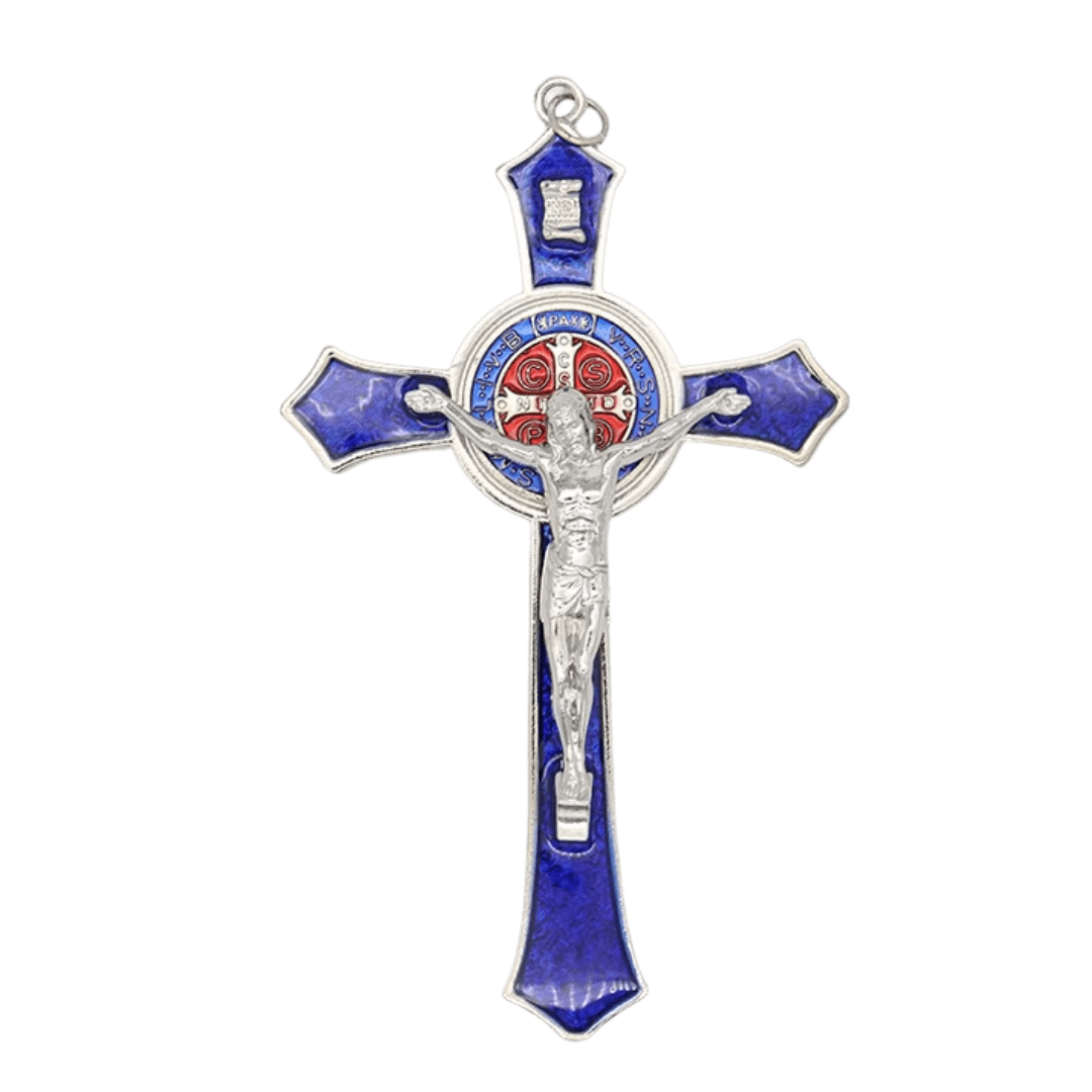 Enamel Metal Crucifix Pendant with Saint Benedict Medal - 4 Colours available - JMJ Catholic Productsvariant