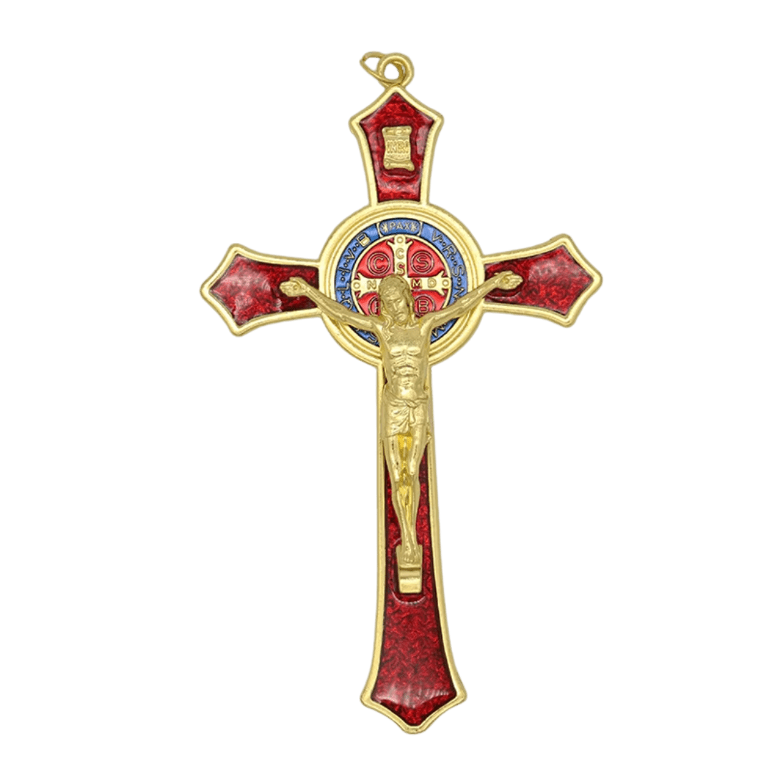Enamel Metal Crucifix Pendant with Saint Benedict Medal - 4 Colours available