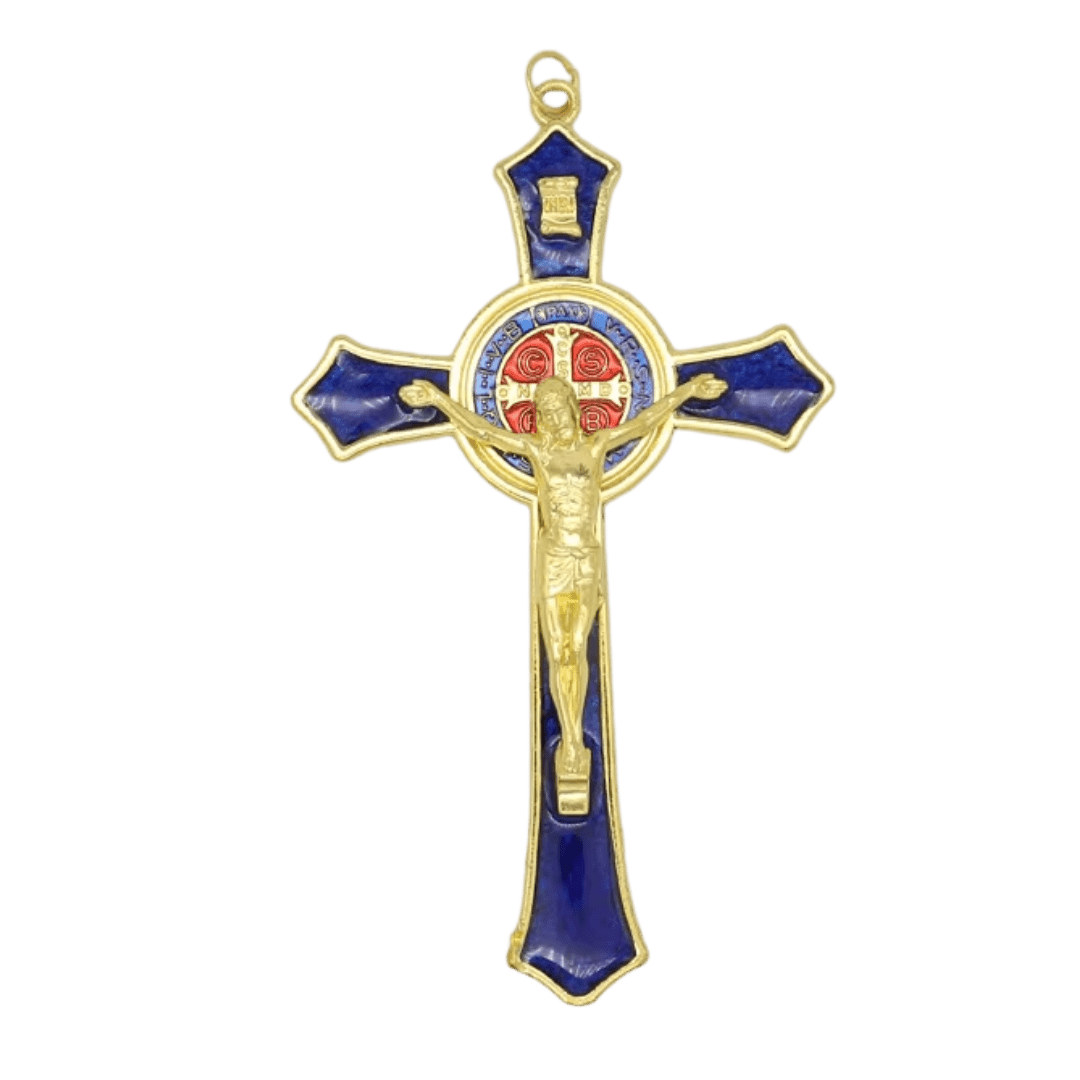 Enamel Metal Crucifix Pendant with Saint Benedict Medal - 4 Colours available - JMJ Catholic Productsvariant