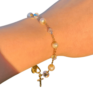 Fine Freshwater Pearl & Swarovski Crystal Bracelet — Crucifix, Australian Made - image 3