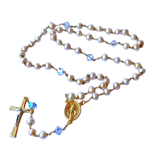 Fine Freshwater Pearl & Swarovski Crystal Necklace — Miraculous Medal, Australian Made - image 3
