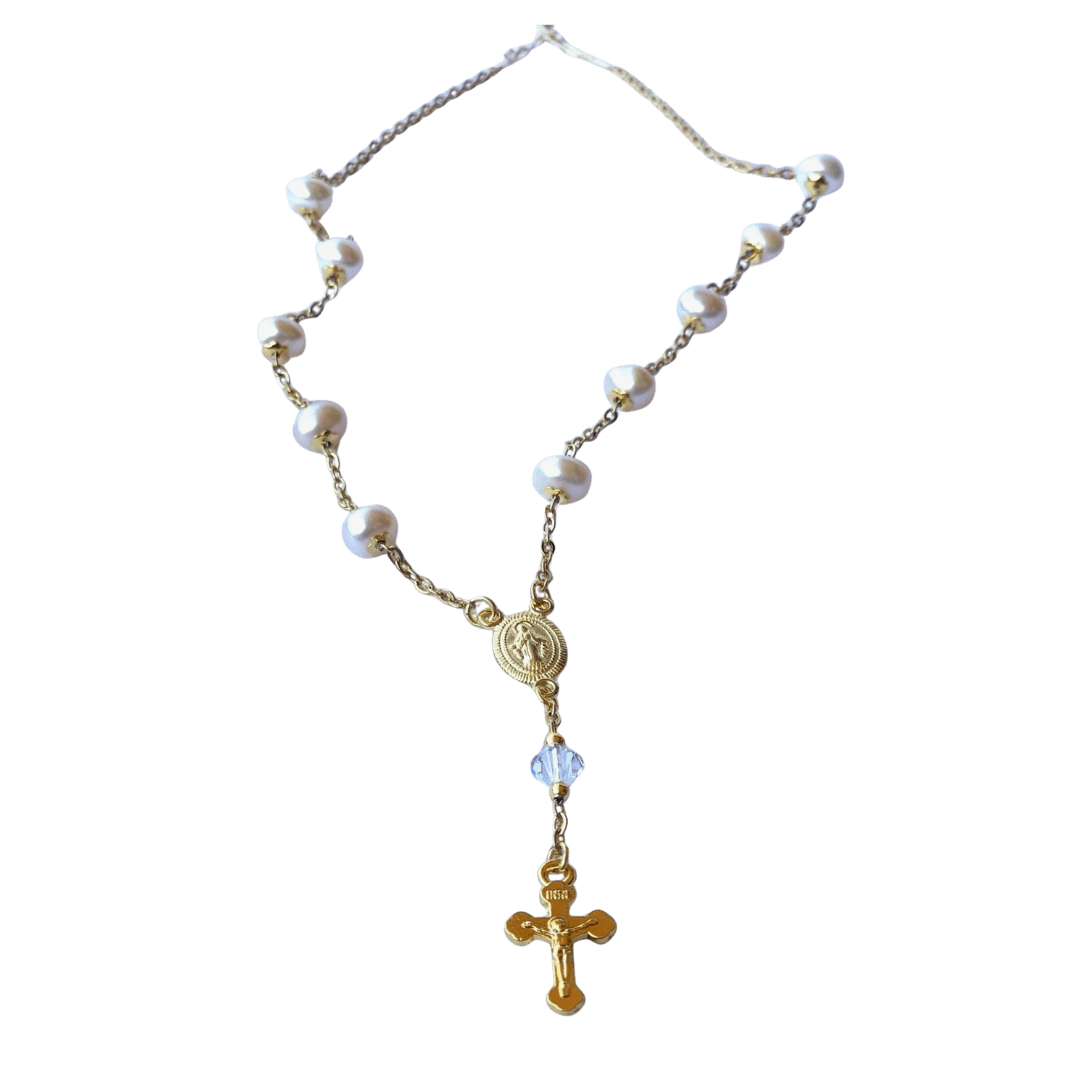 Fine Freshwater Pearl & Swarovski Crystal Necklace — Miraculous Medal, Australian Made - JMJ Catholic Productsvariant