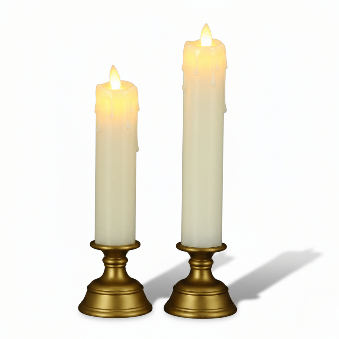 Flameless LED Prayer Candle — Realistic Glow, Gold Base
