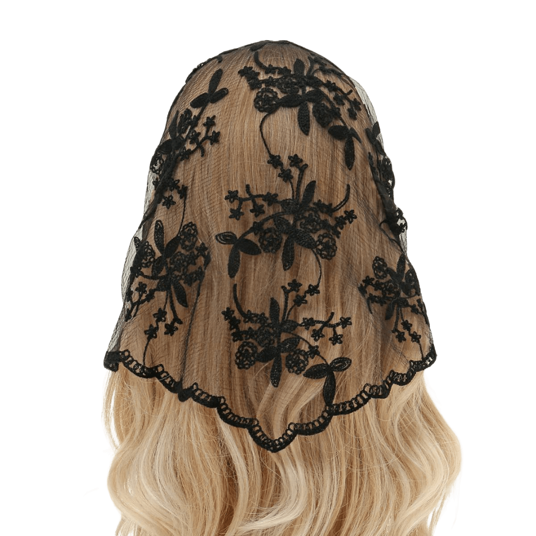 Floral Lace Mantilla — Black or White - JMJ Catholic Productsvariant