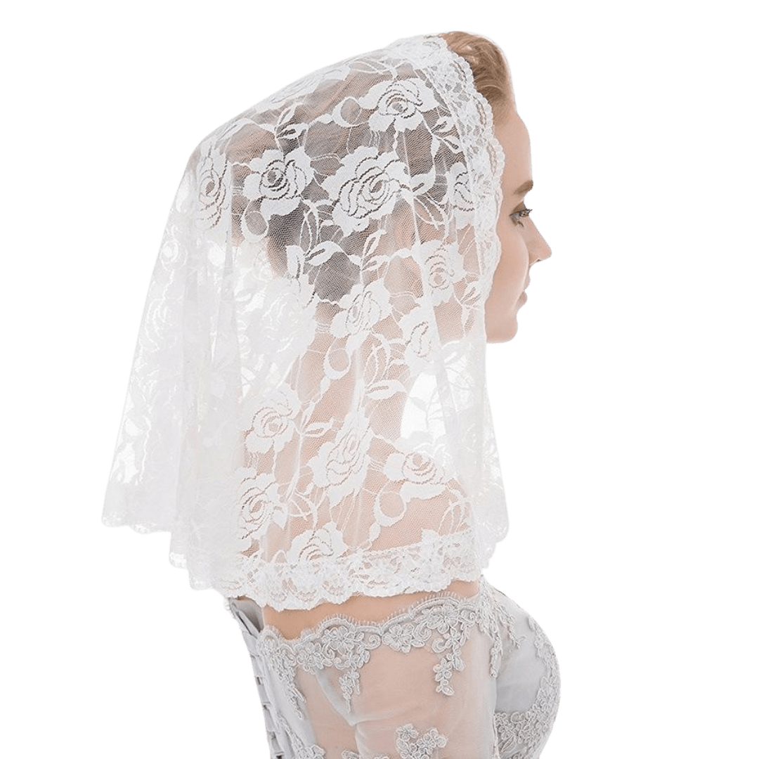 Floral Lace Mantilla Veil — Black or White - JMJ Catholic Productsvariant