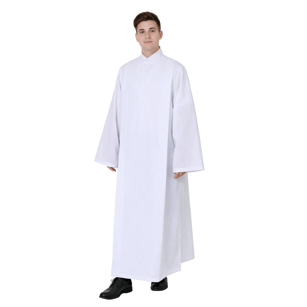 Front-Wrap White Clergy Cassock Alb (5 Sizes) - JMJ Catholic Productsvariant