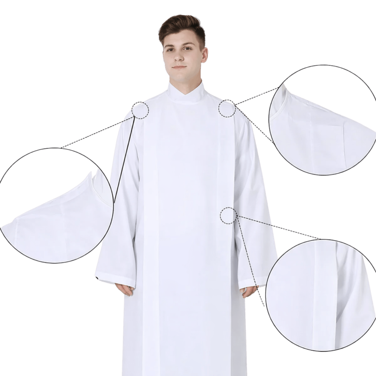 Front-Wrap White Clergy Cassock Alb (5 Sizes) - JMJ Catholic Productsvariant