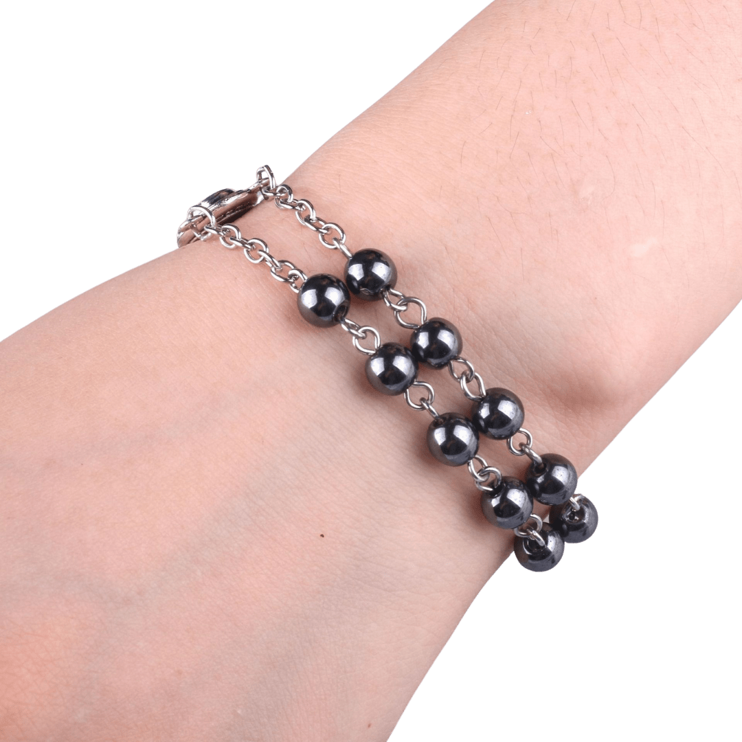 Genuine Polished Hematite Decade Rosary Bracelet, Adjustable - JMJ Catholic Productsvariant