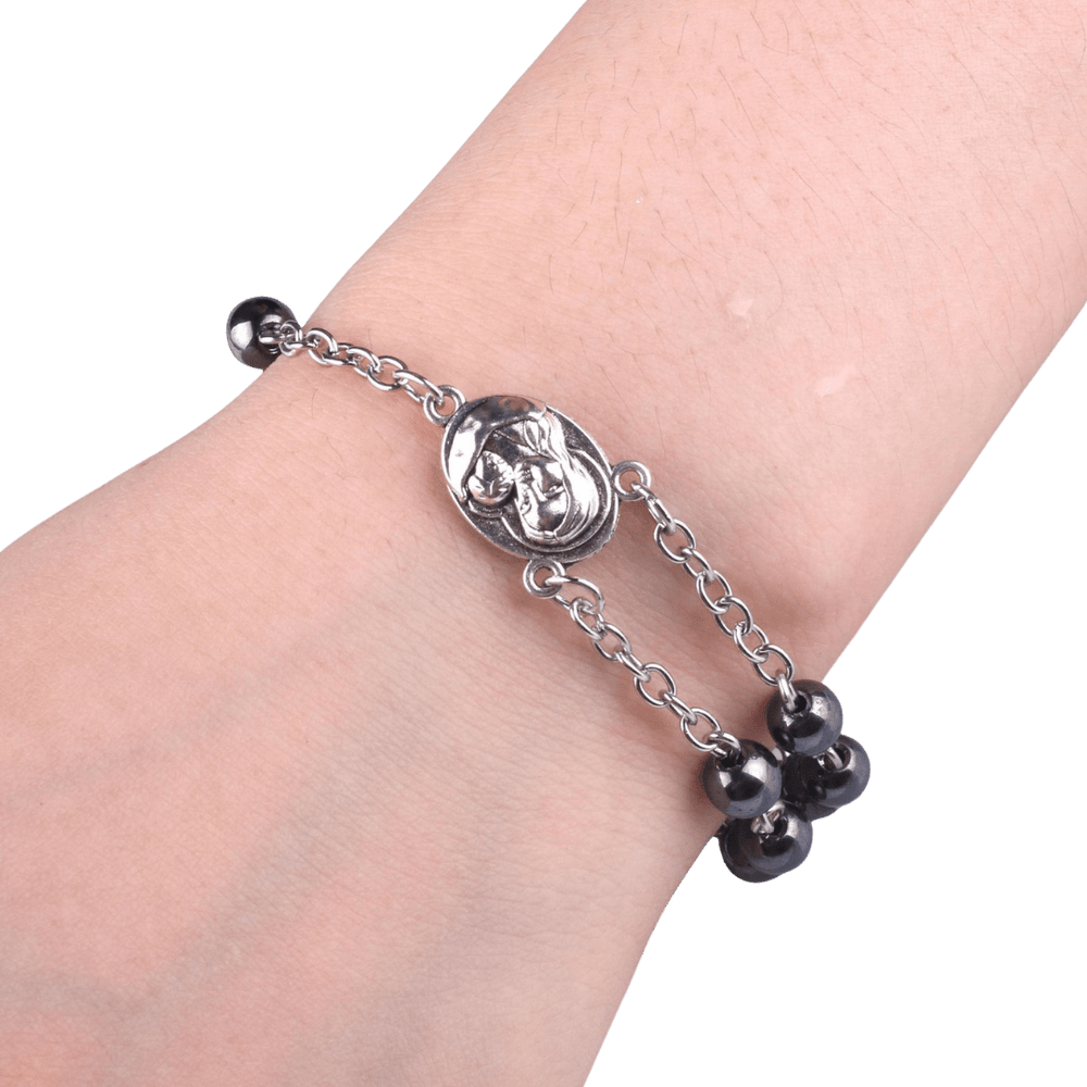 Genuine Polished Hematite Decade Rosary Bracelet, Adjustable - JMJ Catholic Productsvariant