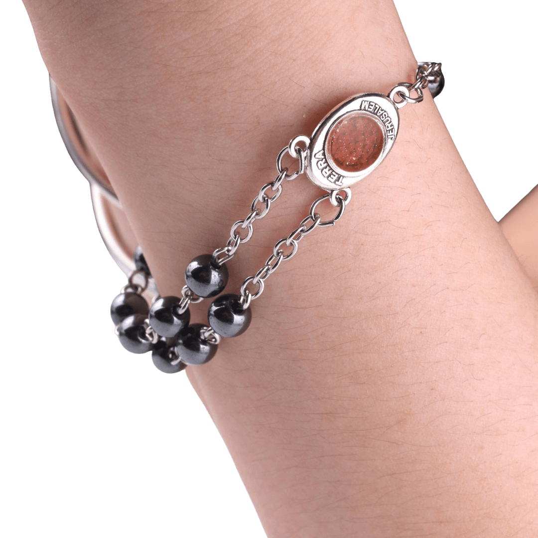 Genuine Polished Hematite Decade Rosary Bracelet, Adjustable - JMJ Catholic Productsvariant
