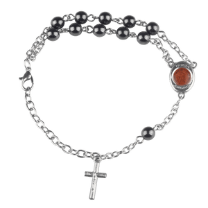 Genuine polished hematite decade rosary bracelet, adjustable
