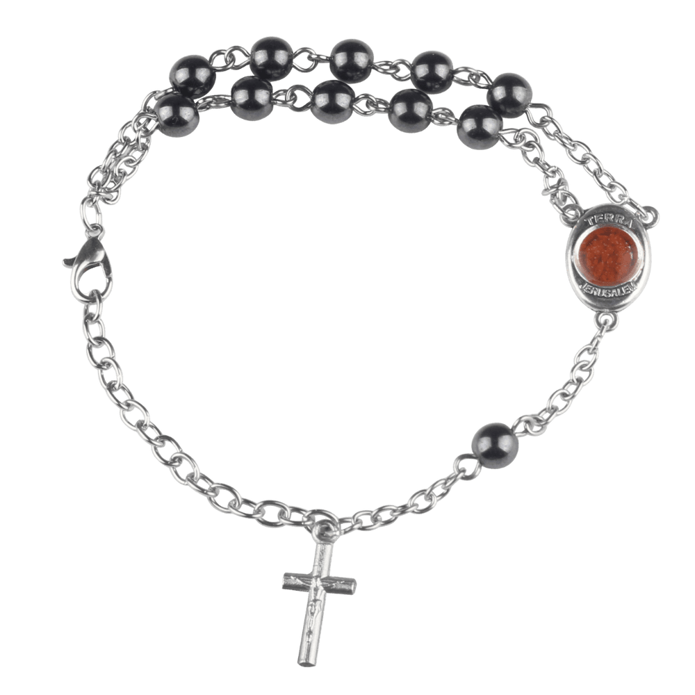 Genuine Polished Hematite Decade Rosary Bracelet, Adjustable - JMJ Catholic Productsvariant