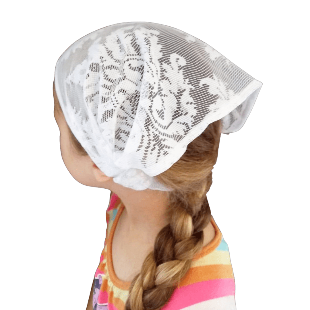 Girl's First Communion Veil — Soft Lace, Secure Elastic Fit