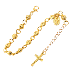 Gold Beaded Decade Rosary Bracelet with Crucifix – Adjustable