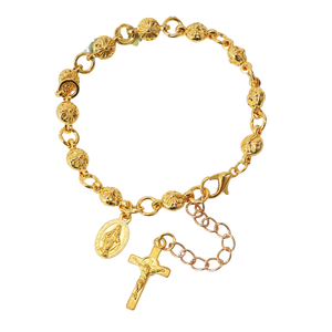 Gold beaded decade rosary bracelet with crucifix