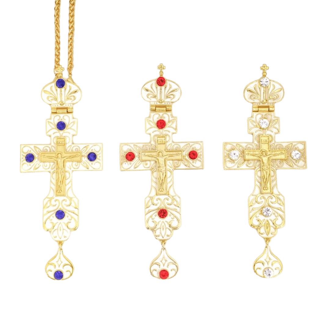 Gold Plated Ivory White Orthodox Crucifix Pectoral Cross – 4 Colours Available - JMJ Catholic Productsvariant