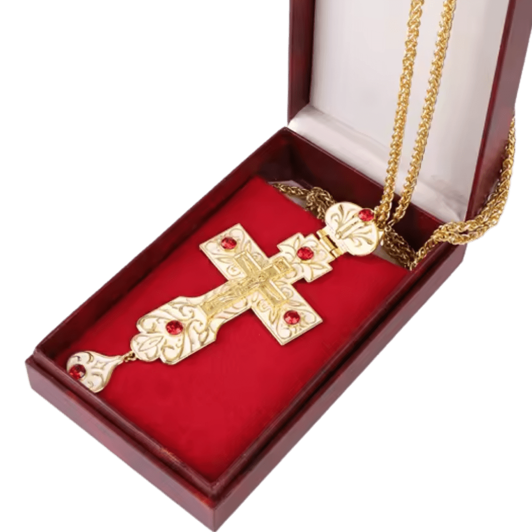Gold Plated Ivory White Orthodox Crucifix Pectoral Cross – 4 Colours Available - JMJ Catholic Productsvariant