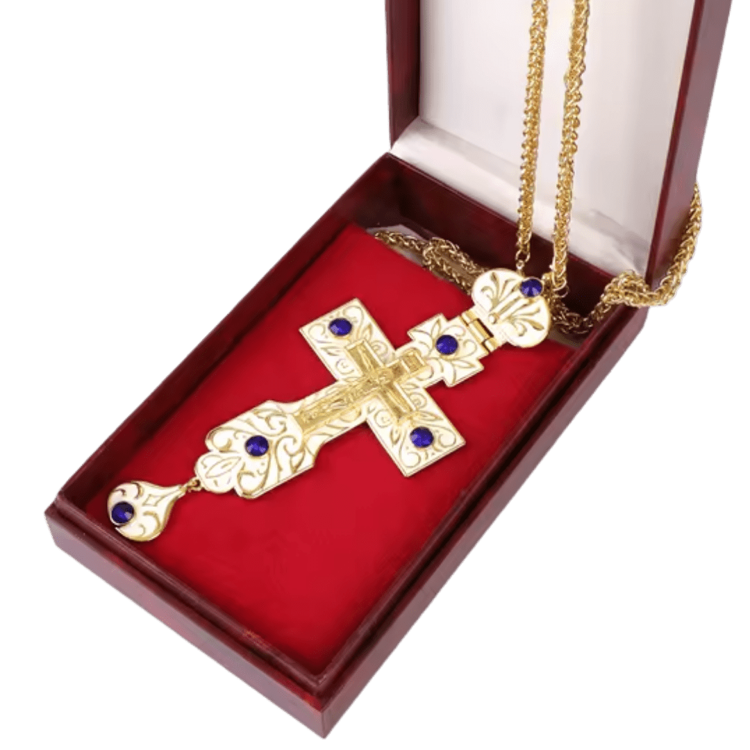 Gold Plated Ivory White Orthodox Crucifix Pectoral Cross – 4 Colours Available