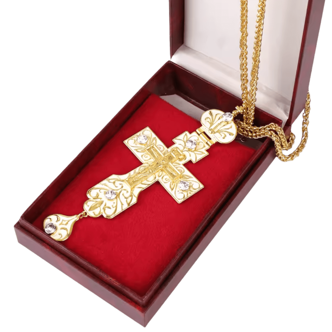 Gold Plated Ivory White Orthodox Crucifix Pectoral Cross – 4 Colours Available - JMJ Catholic Productsvariant