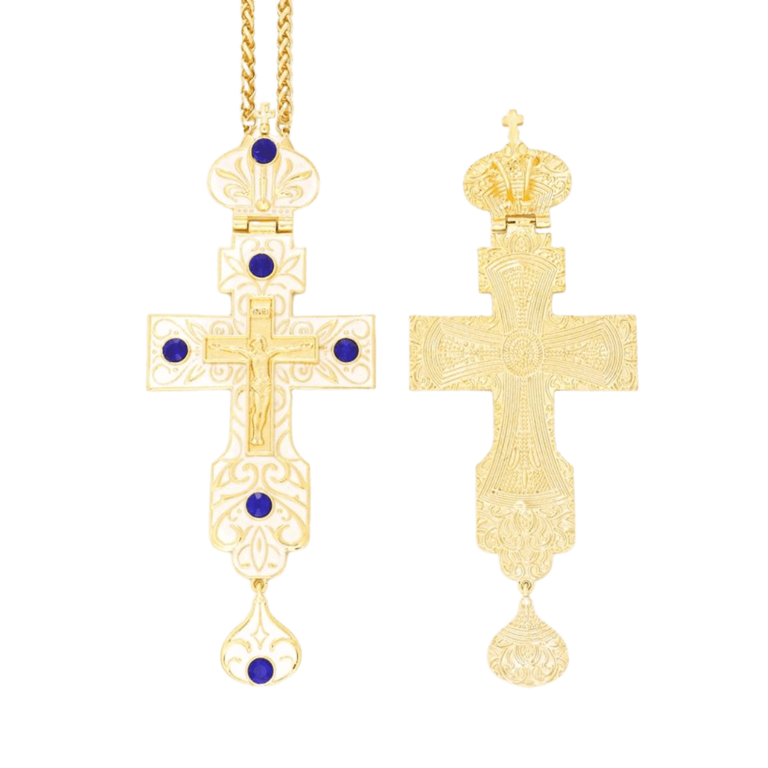 Gold Plated Ivory White Orthodox Crucifix Pectoral Cross – 4 Colours Available - JMJ Catholic Productsvariant