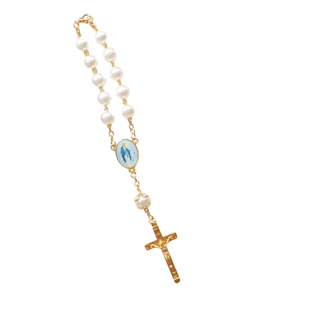 Gold-Plated Pearl Decade Rosary Bracelet with Devotional Medal - 8 Styles Available - JMJ Catholic Productsvariant