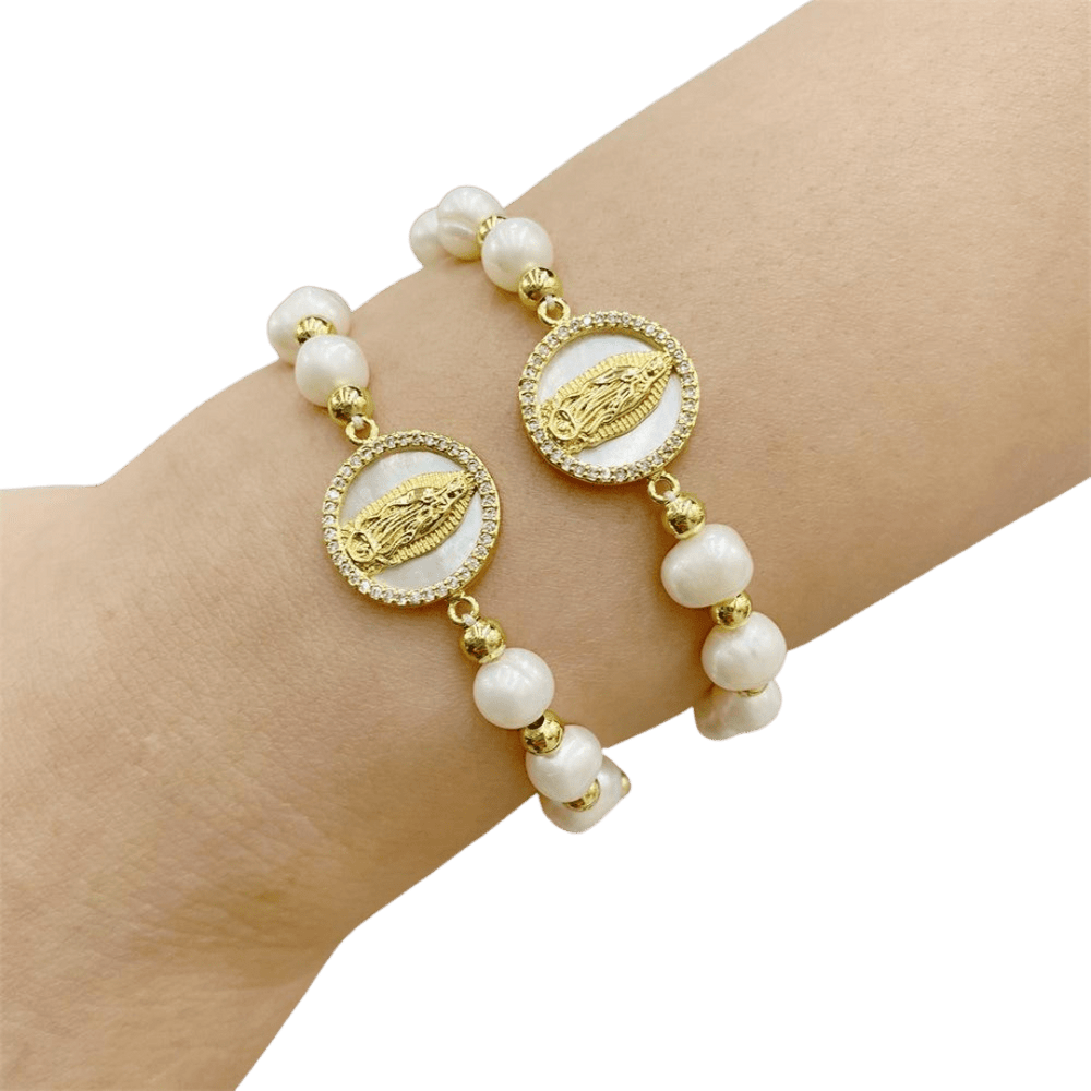 Gold Plated Virgin Mary Freshwater Cultured Pearl Bracelet - JMJ Catholic Productsvariant
