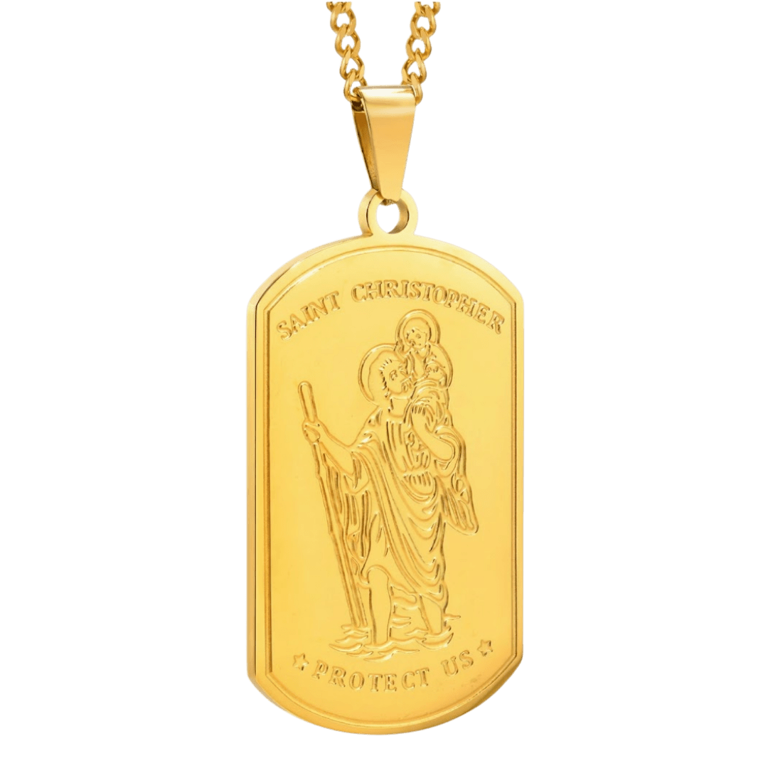 Gold St. Christopher Pendant Stainless Steel Necklace