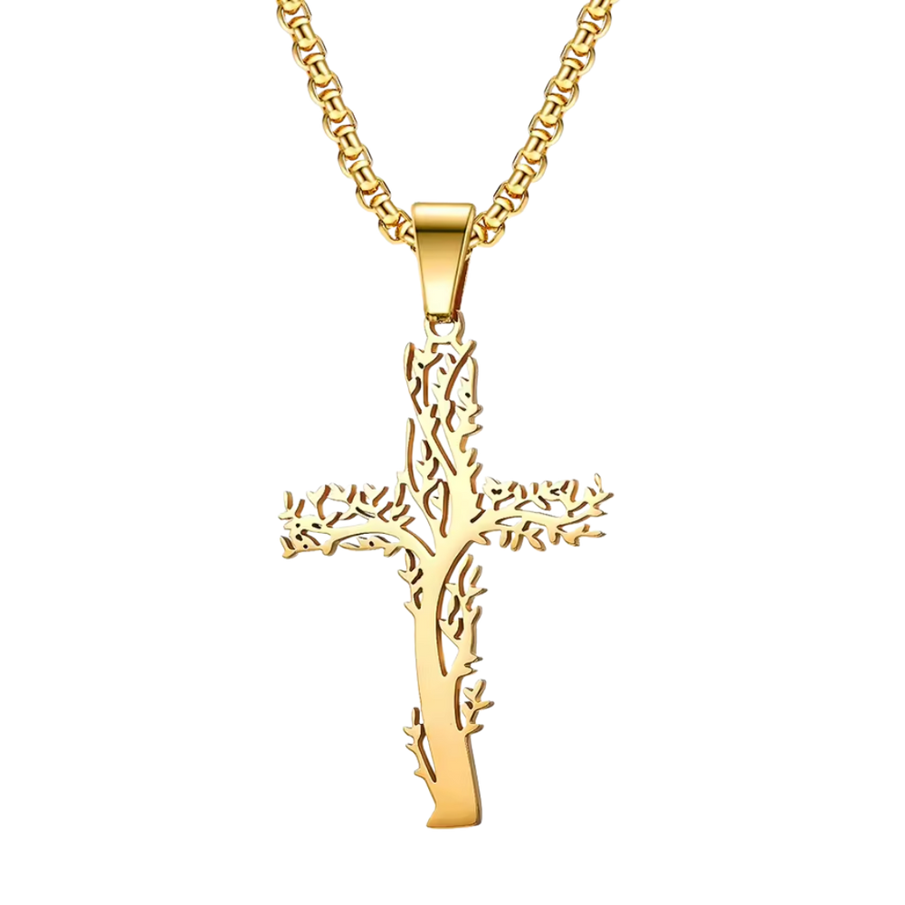 Gold Thorn Crucifix Pendant Necklace — Gold Stainless Steel - JMJ Catholic Productsvariant