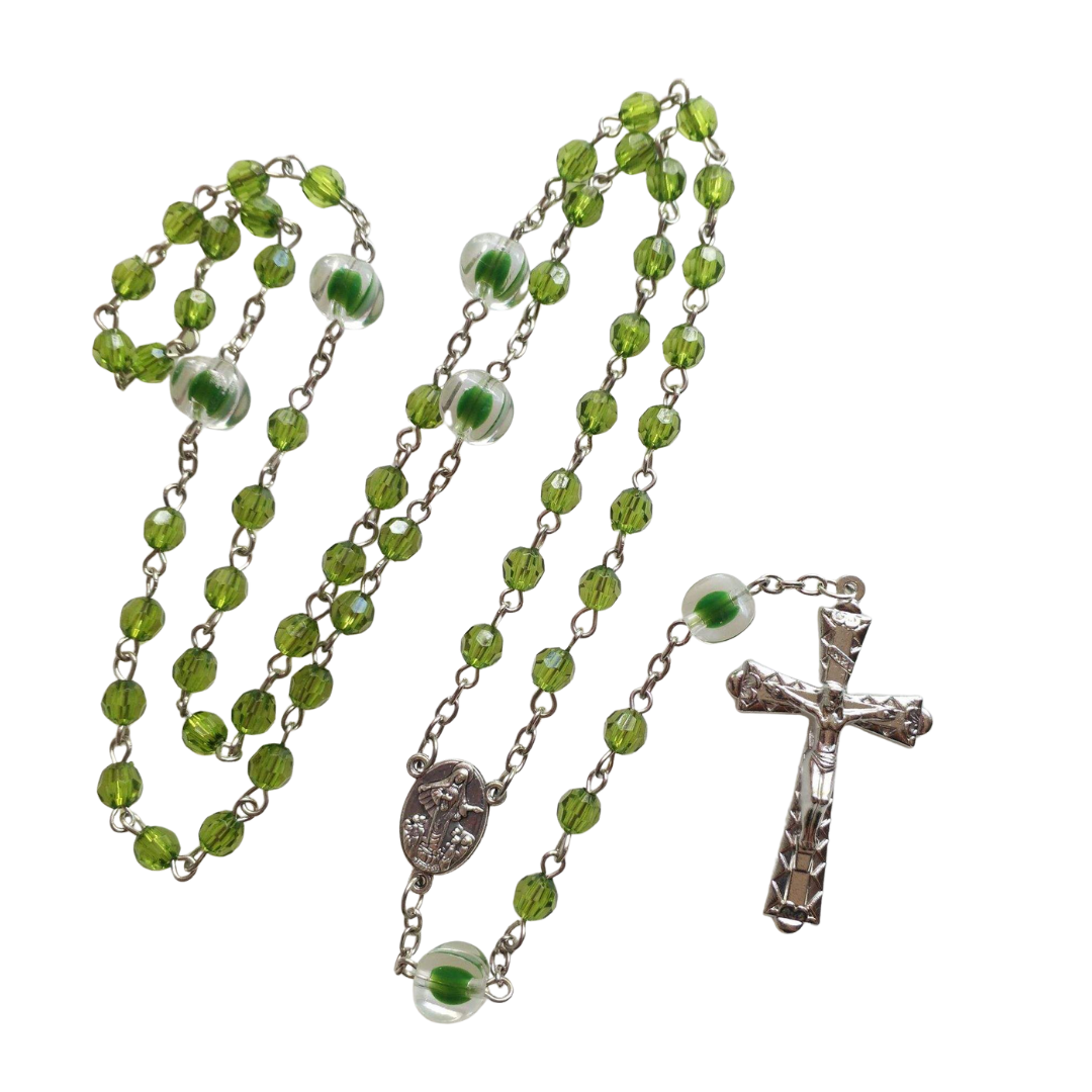 Green Crystal Rosary - Our Lady of Lourdes