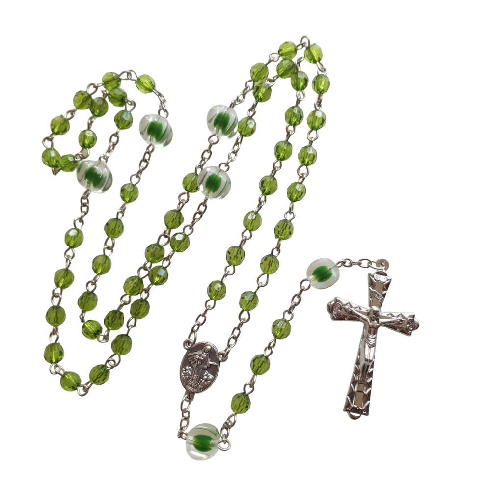 Green Crystal Rosary - Our Lady of Lourdes - JMJ Catholic Productsvariant