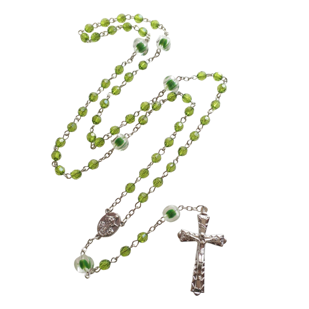 Green Crystal Rosary - Our Lady of Lourdes - JMJ Catholic Productsvariant