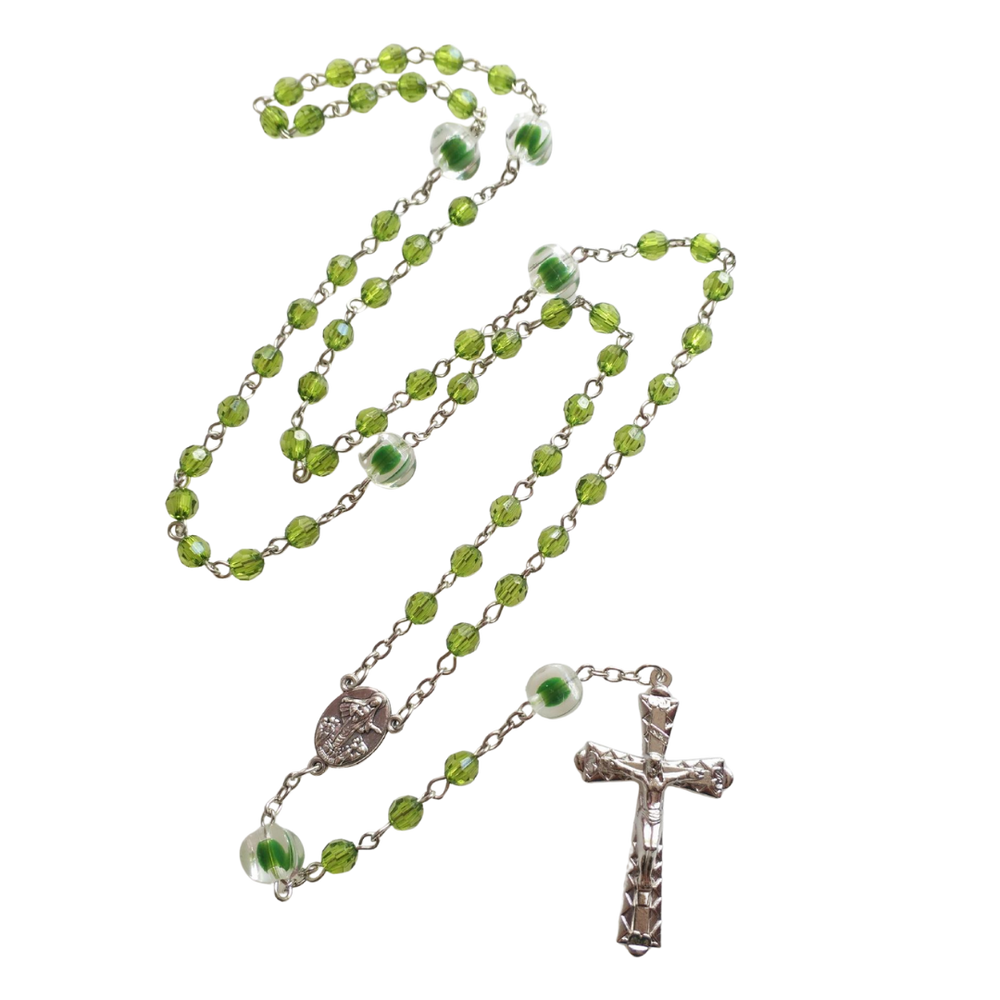 Green Crystal Rosary - Our Lady of Lourdes - JMJ Catholic Productsvariant